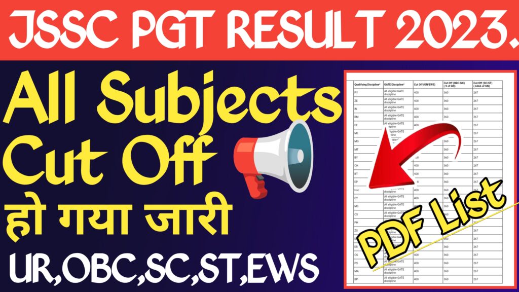jssc pgt result 2023,jssc pgt result date,jssc Pgt cut off 2023,jssc Pgt final Answer key 2023